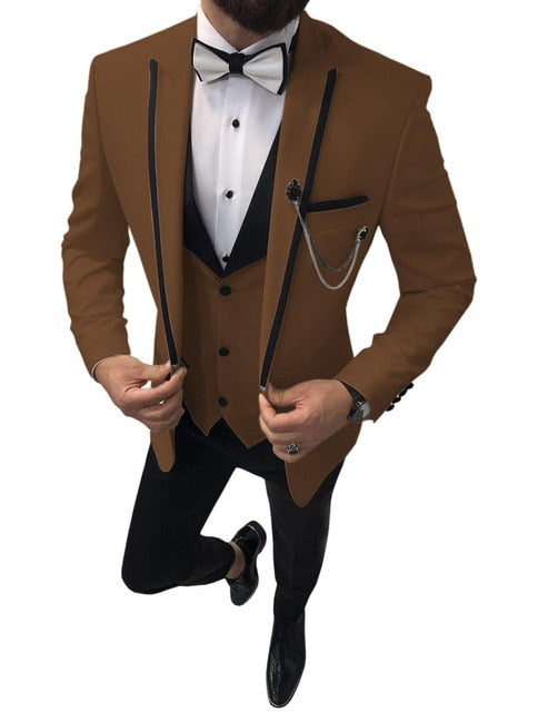 Men Suits 3 Pieces Blazer+Pants+Vest)