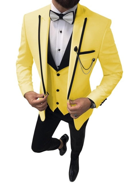Men Suits 3 Pieces Blazer+Pants+Vest)