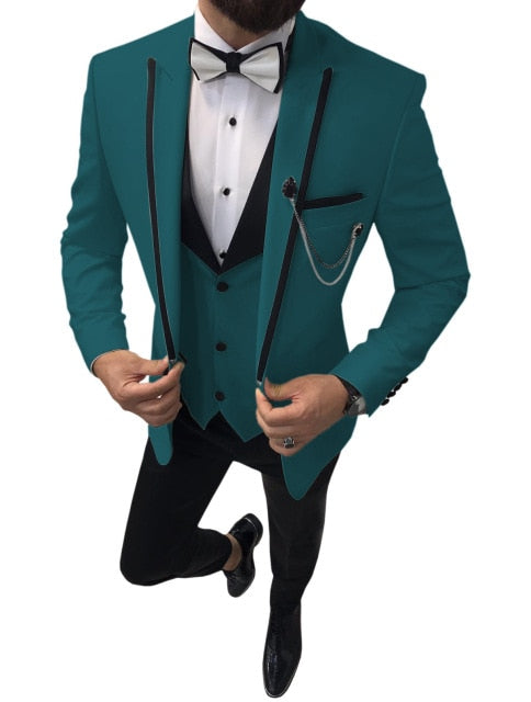 Men Suits 3 Pieces Blazer+Pants+Vest)