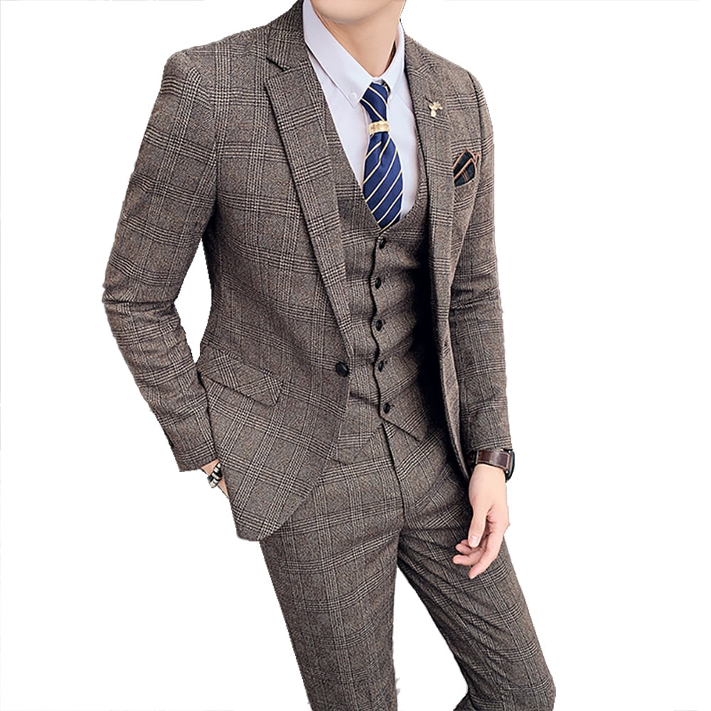 ( Jacket + Vest + Pants ) Mens Suit 3pces Set