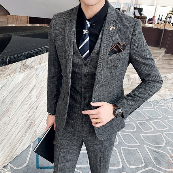 ( Jacket + Vest + Pants ) Mens Suit 3pces Set