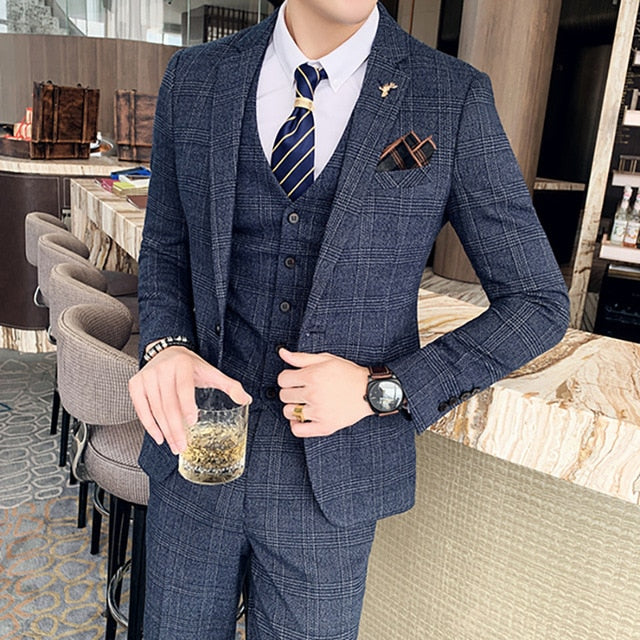 ( Jacket + Vest + Pants ) Mens Suit 3pces Set
