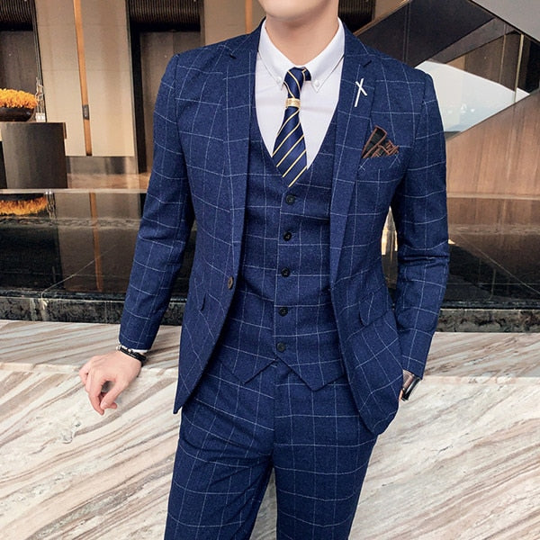 ( Jacket + Vest + Pants ) Mens Suit 3pces Set