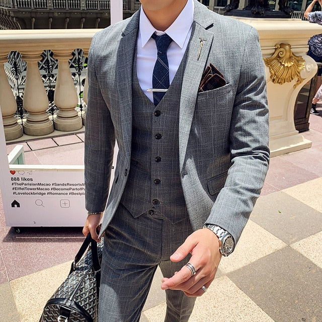 ( Jacket + Vest + Pants ) Mens Suit 3pces Set